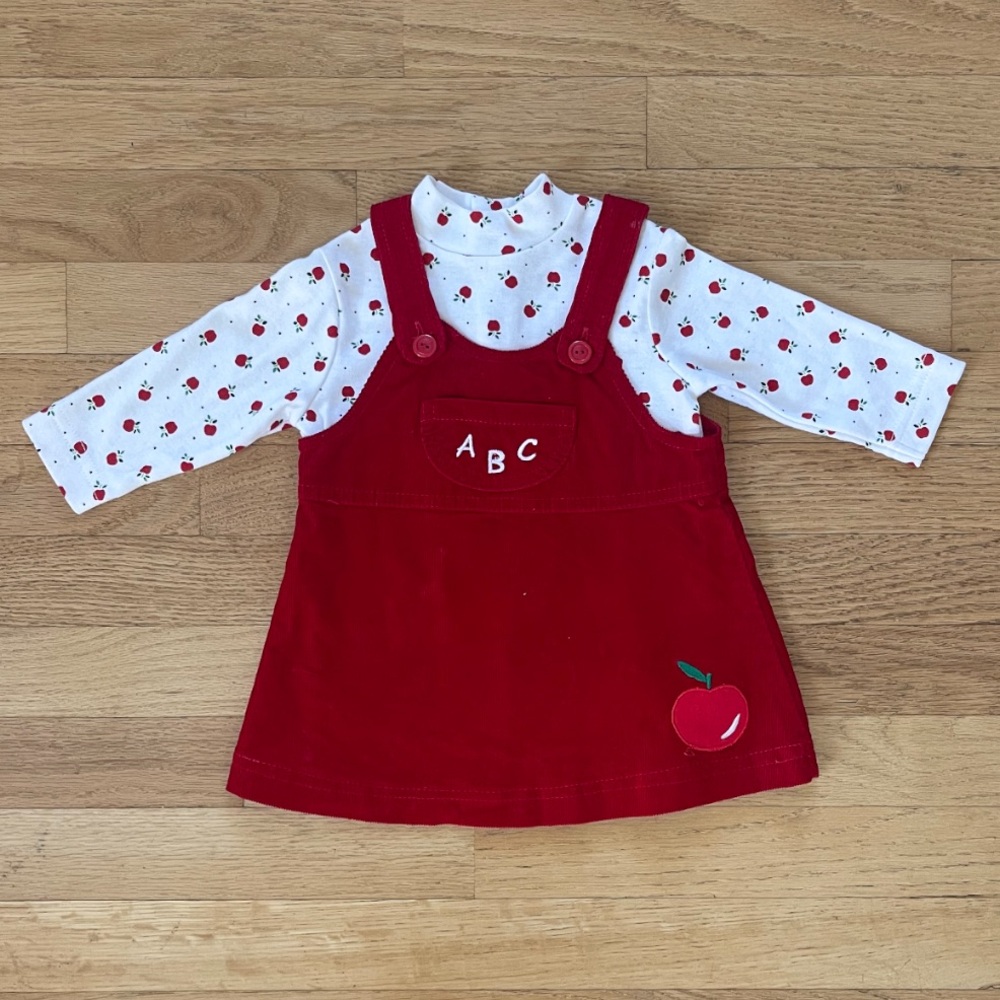 VINTAGE 90s Corduroy Embroidered Appliqué ABC Apple Jumper Turtleneck Set